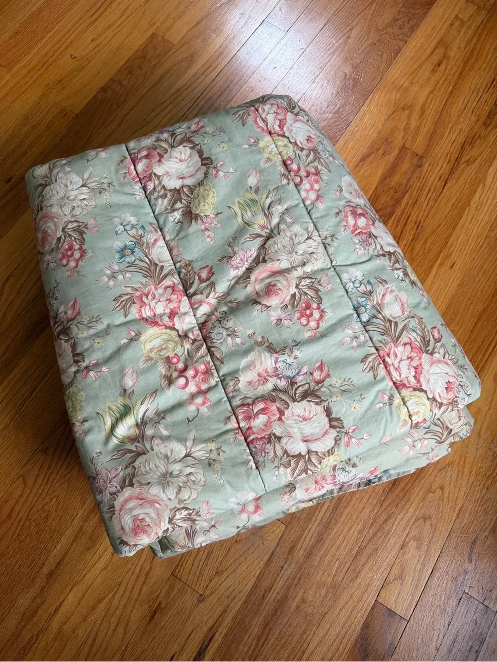Ralph Lauren Vintage Charlotte IV Floral Twin Comforter Sage Pink Roses Cottage